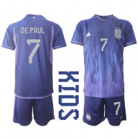 Argentína Rodrigo de Paul #7 Vonkajší Detský futbalový dres MS 2022 Krátky Rukáv (+ trenírky)